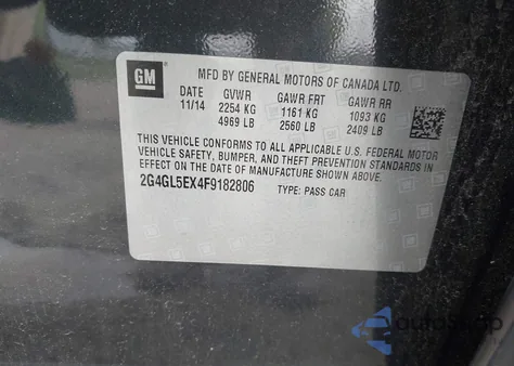 2015 Buick Regal Turbo из США, поврежденный, VIN 2G4GL5EX4F9182806